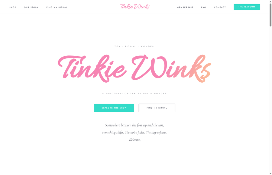 Tinkie Winks homepage, hero section